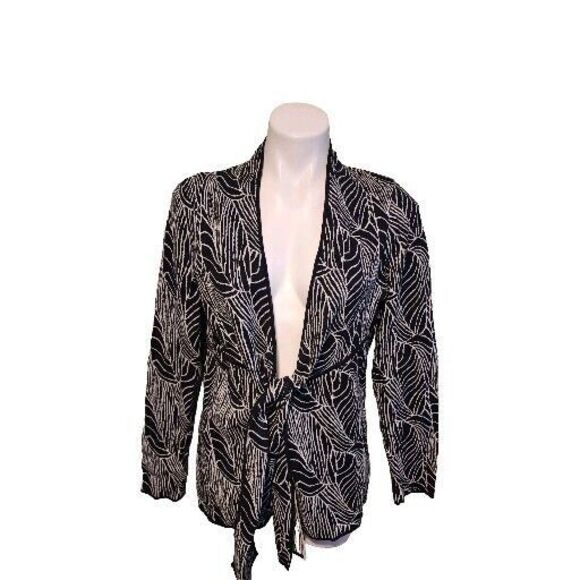 Dana Buchman Sweaters - Dana Buchman Women's Medium Cardigan Sweater Black White Abstract Tie Front New